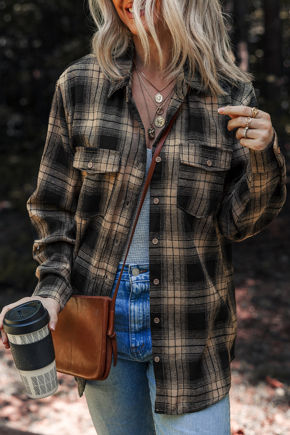 Multicolour Retro Plaid Double Flap Pocket Brushed Shacket - Incognito Sunglasses