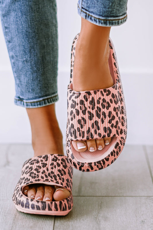 Pink Leopard Print Thick Sole Slip On Slippers - Incognito Sunglasses