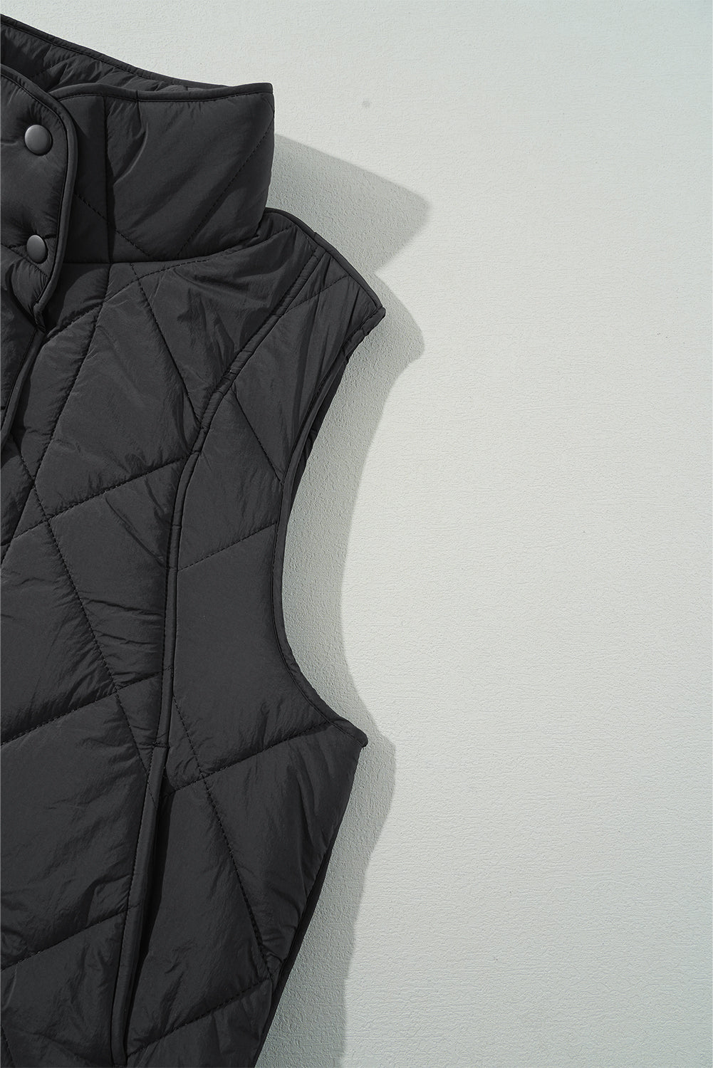 Black Quilted High Neck Button Up Pocket Vest Coat - Incognito Sunglasses
