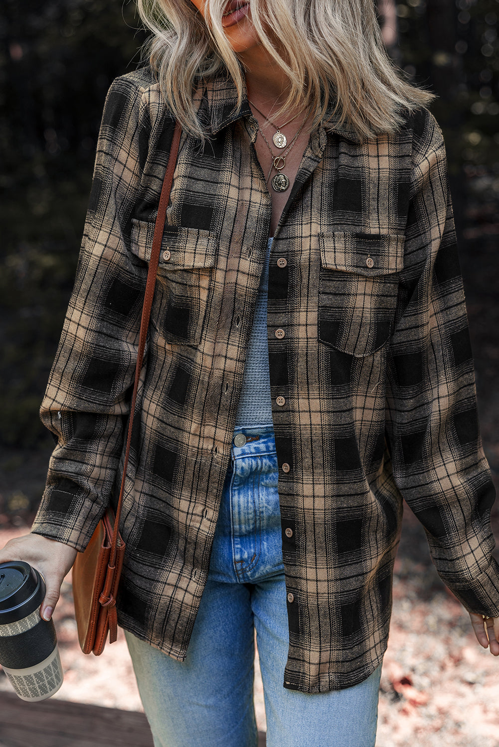 Multicolour Retro Plaid Double Flap Pocket Brushed Shacket - Incognito Sunglasses