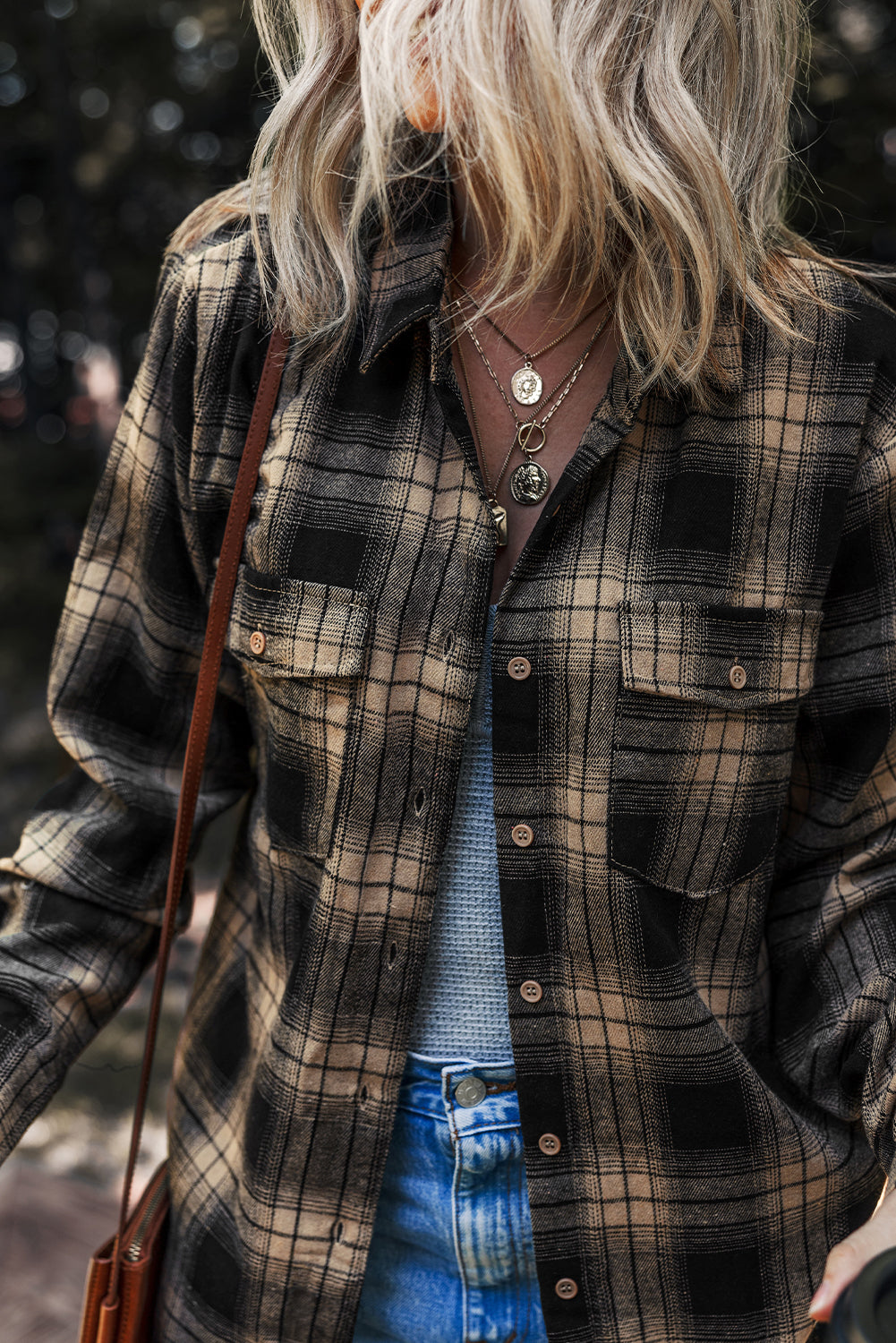 Multicolour Retro Plaid Double Flap Pocket Brushed Shacket - Incognito Sunglasses