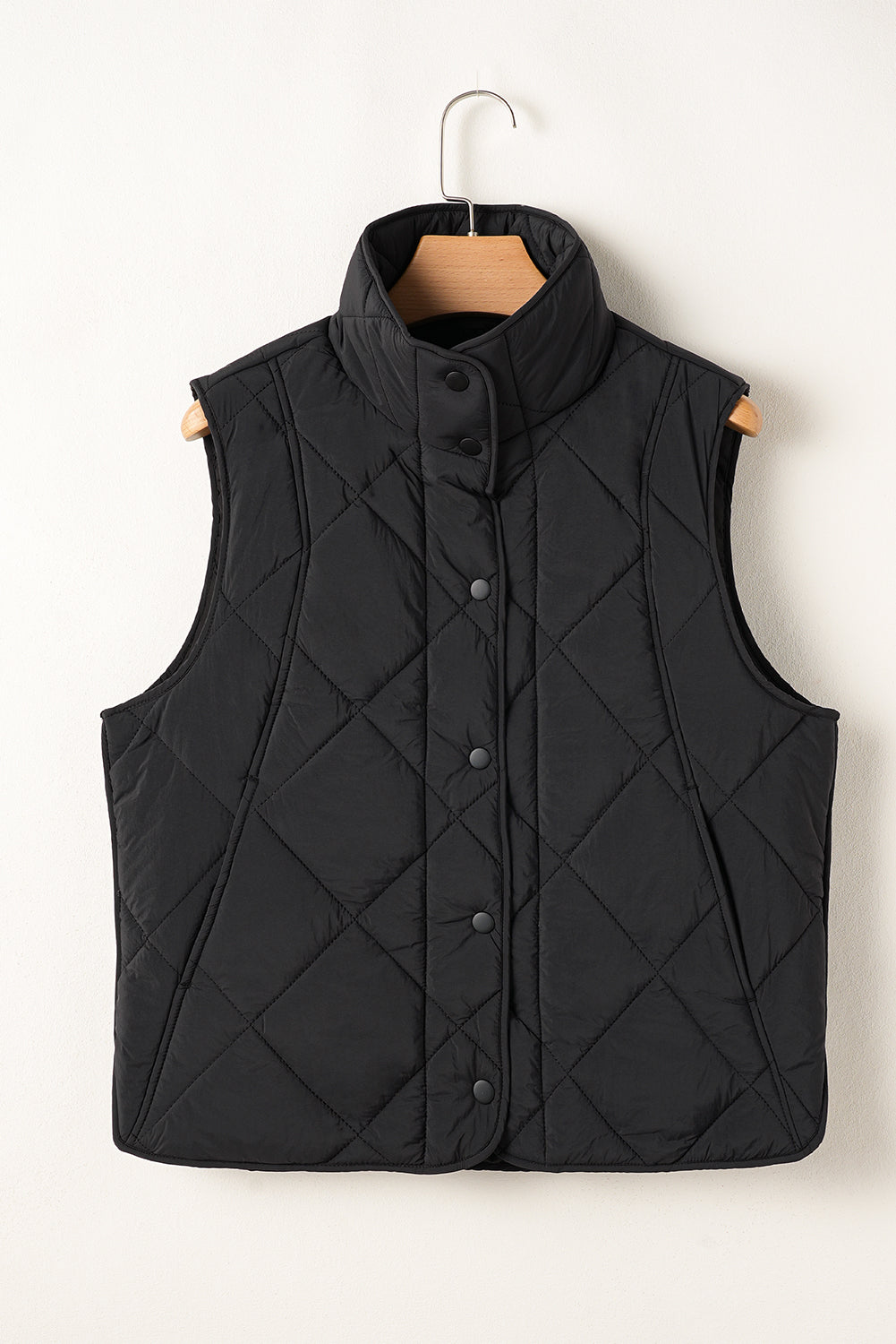 Black Quilted High Neck Button Up Pocket Vest Coat - Incognito Sunglasses