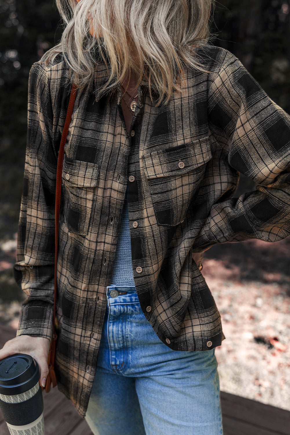 Multicolour Retro Plaid Double Flap Pocket Brushed Shacket - Incognito Sunglasses