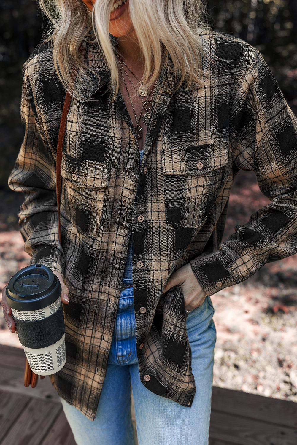 Multicolour Retro Plaid Double Flap Pocket Brushed Shacket - Incognito Sunglasses