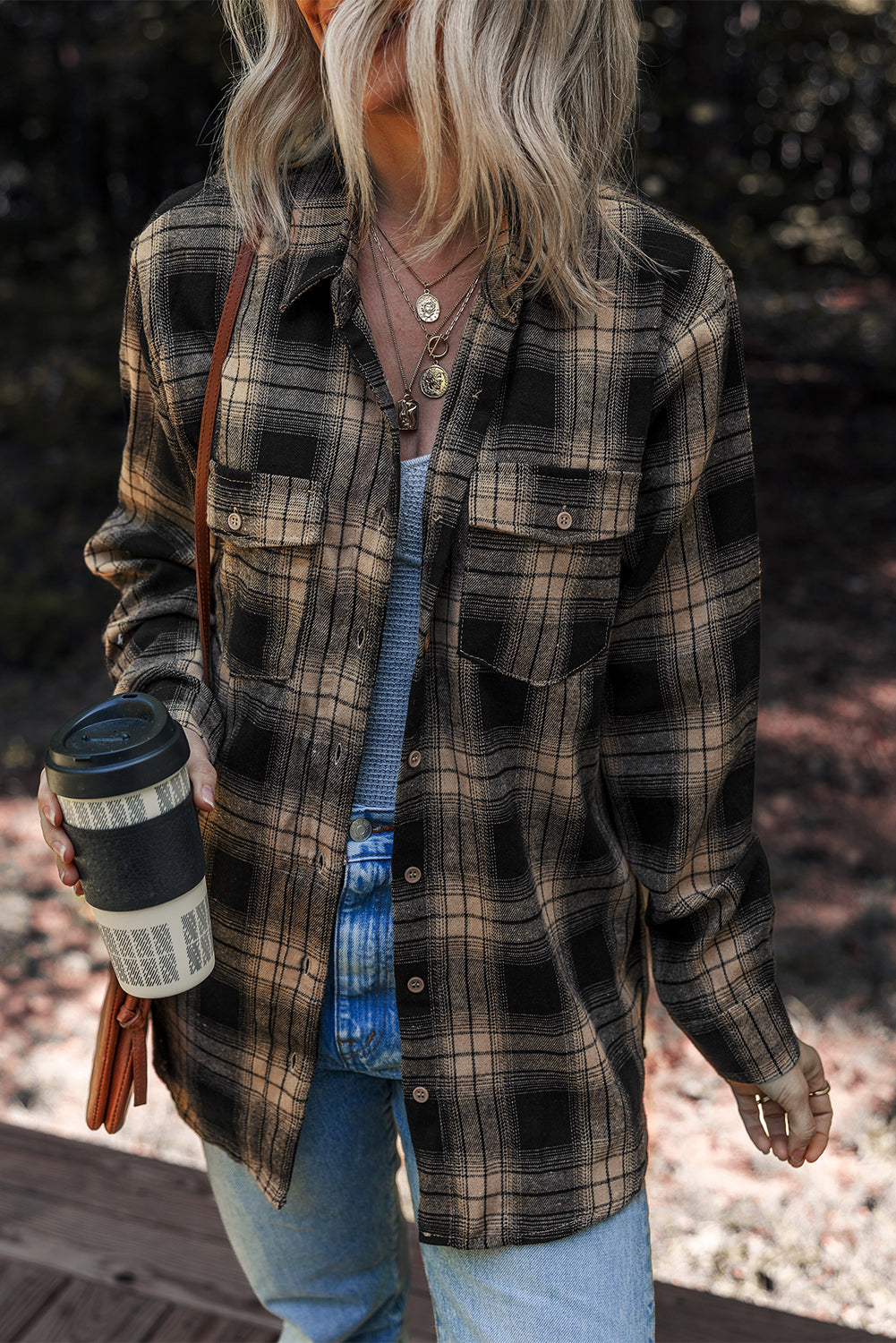 Multicolour Retro Plaid Double Flap Pocket Brushed Shacket - Incognito Sunglasses