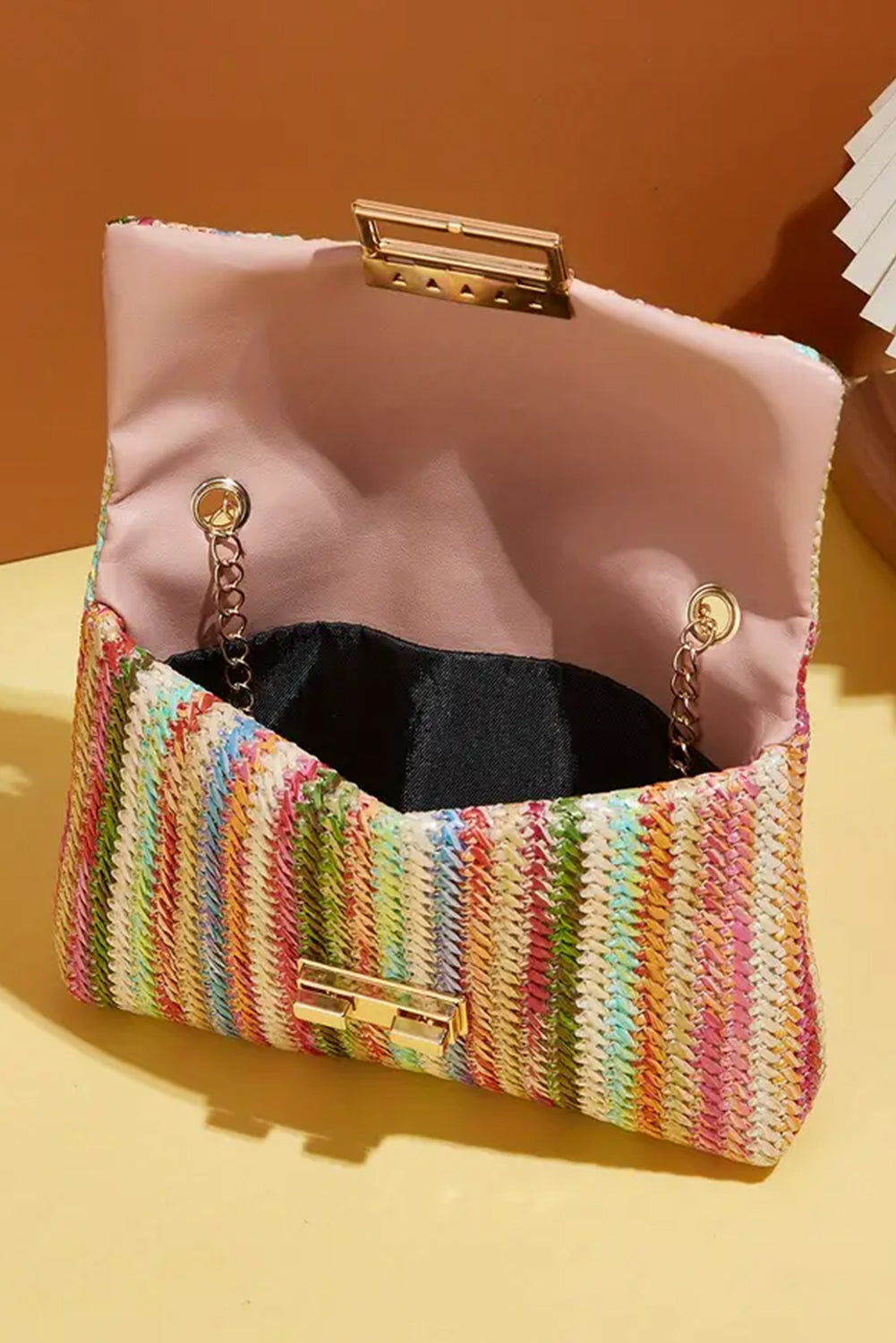 Strawberry Pink Bohemian Woven Gold Chain Shoulder Bag - Incognito Sunglasses