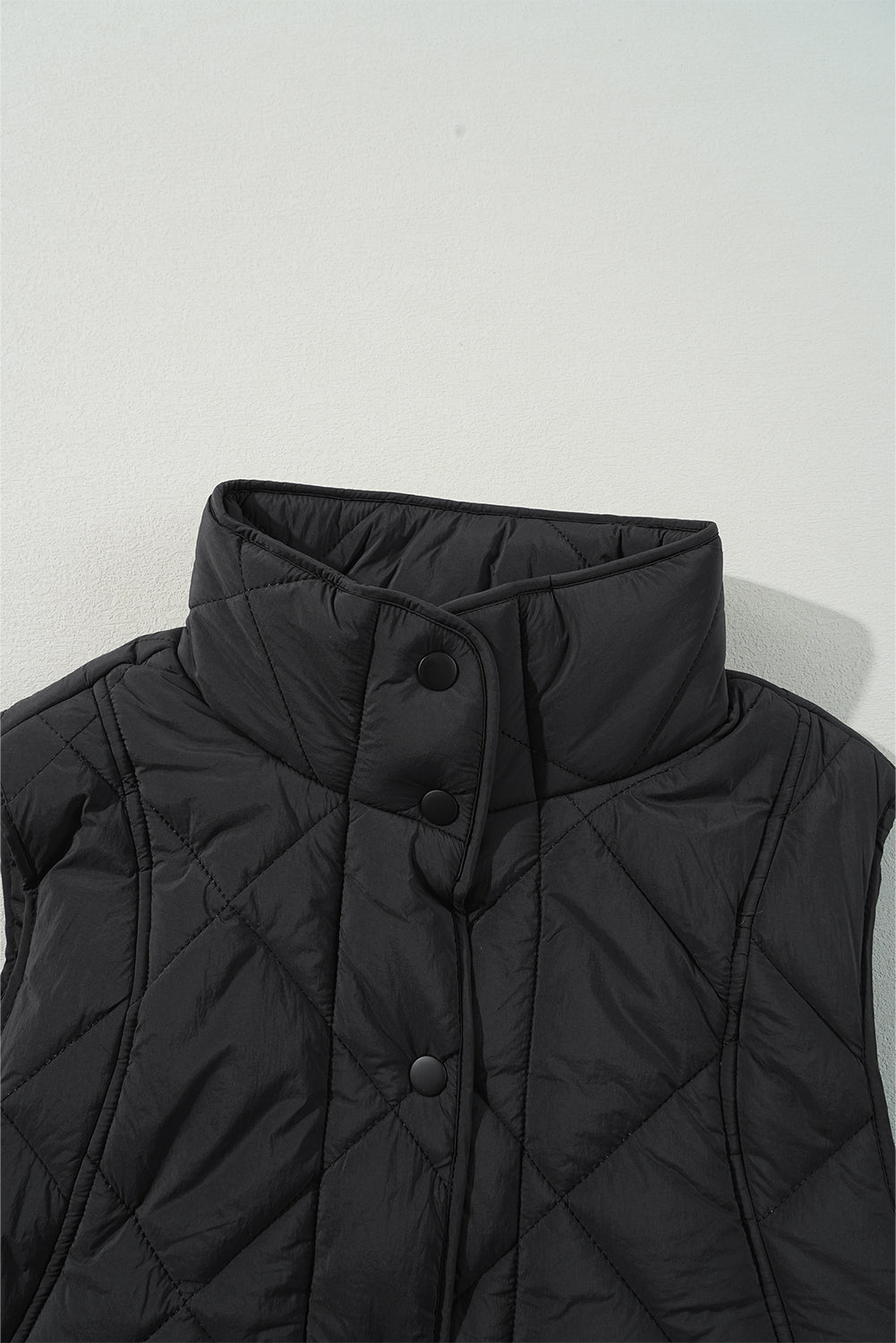 Black Quilted High Neck Button Up Pocket Vest Coat - Incognito Sunglasses